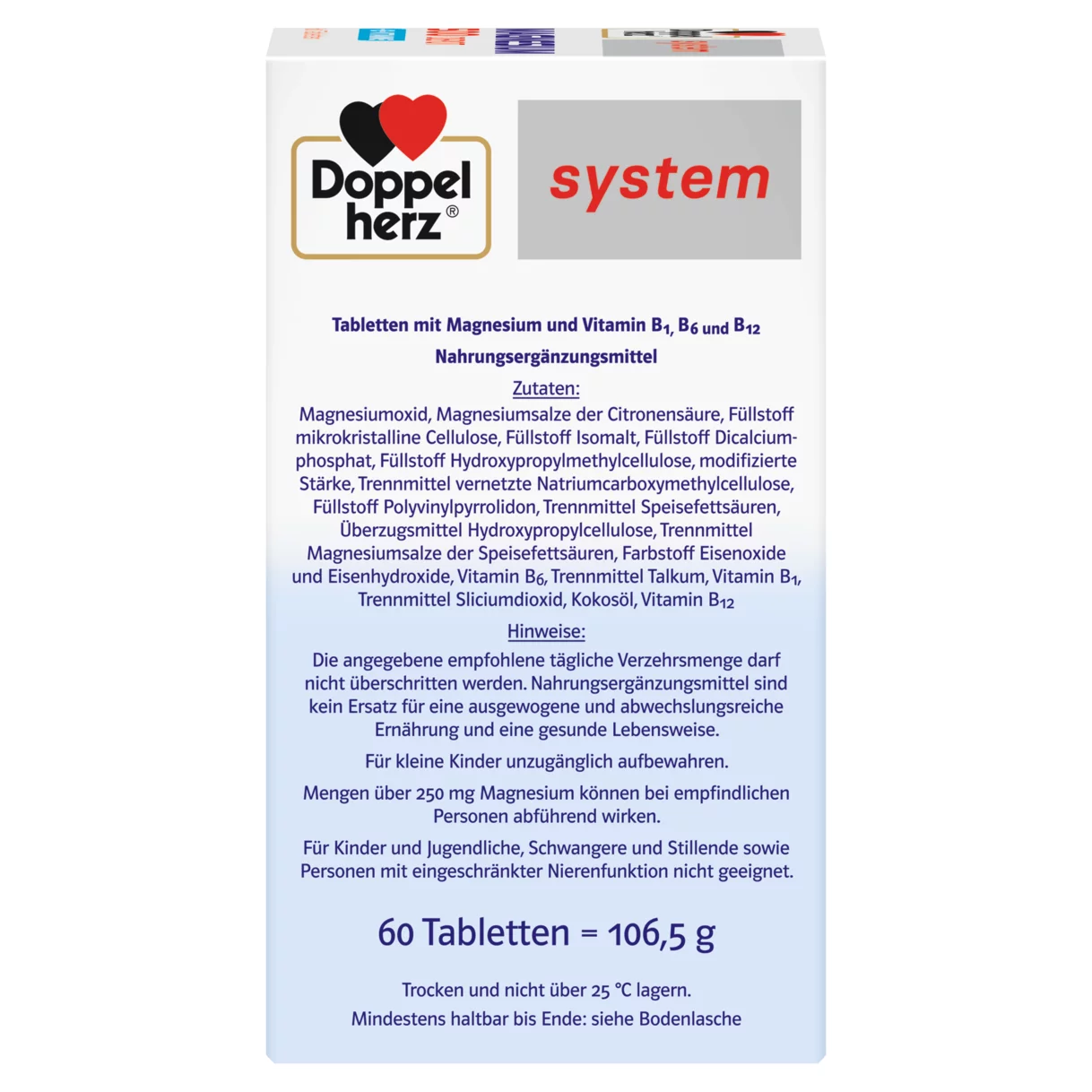 Abbildung der Produktverpackung Doppelherz system MAGNESIUM 500 DEPOT Seitenansicht rechts